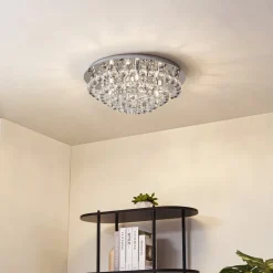 Lindby loftlampe Antonino, 8 lyskilder, krom, krystal, 55 cm