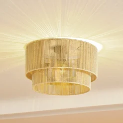Lindby loftlampe Anuva, beige natur, papir, Ø 45 cm