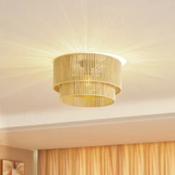 Lindby loftlampe Anuva, beige natur, papir, Ø 45 cm