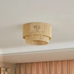 Lindby loftlampe Anuva, beige natur, papir, Ø 45 cm