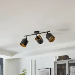 Lindby loftlampe Aralena, sort/guld, 3 lyskilder, længde 70 cm