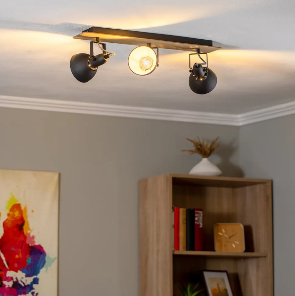 Lindby loftlampe Aylis, 3 lyskilder, 60 cm, sort, træ, E14