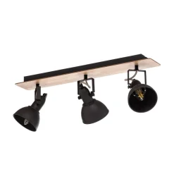 Lindby loftlampe Aylis, 3 lyskilder, 60 cm, sort, træ, E14