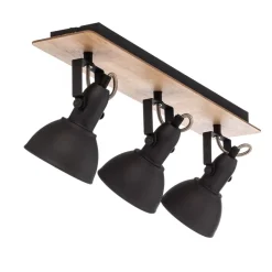 Lindby loftlampe Aylis, 3 lyskilder, 60 cm, sort, træ, E14