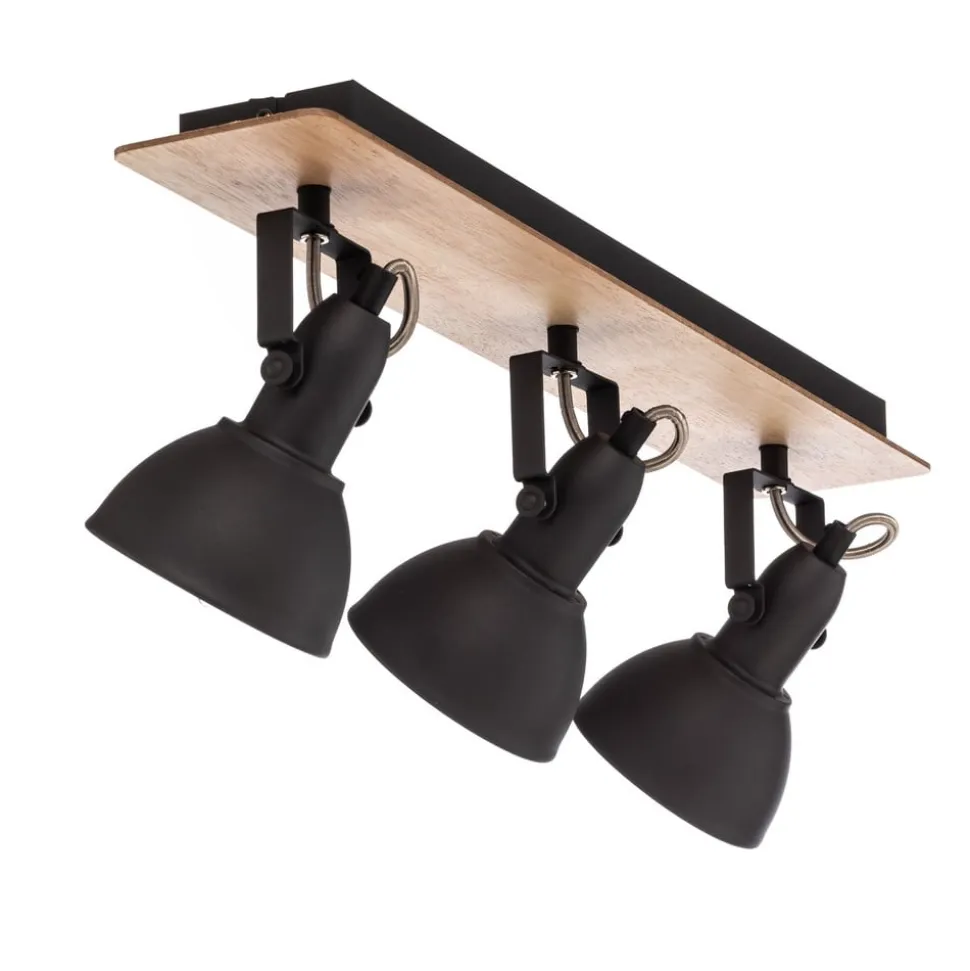 Lindby loftlampe Aylis, 3 lyskilder, 60 cm, sort, træ, E14