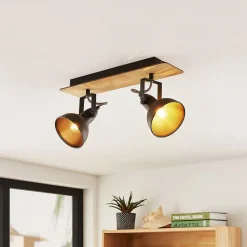 Lindby loftlampe Aylis, 2 lyskilder, 40 cm, sort, træ, E14