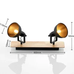 Lindby loftlampe Aylis, 2 lyskilder, 40 cm, sort, træ, E14
