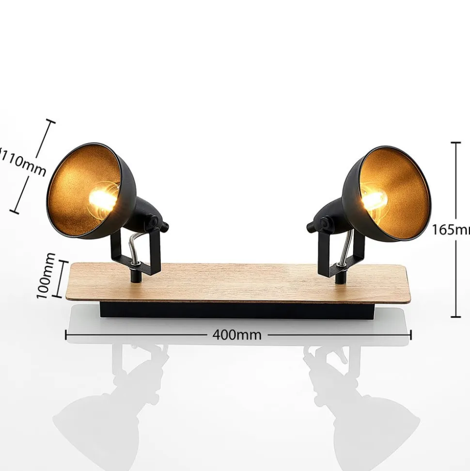 Lindby loftlampe Aylis, 2 lyskilder, 40 cm, sort, træ, E14