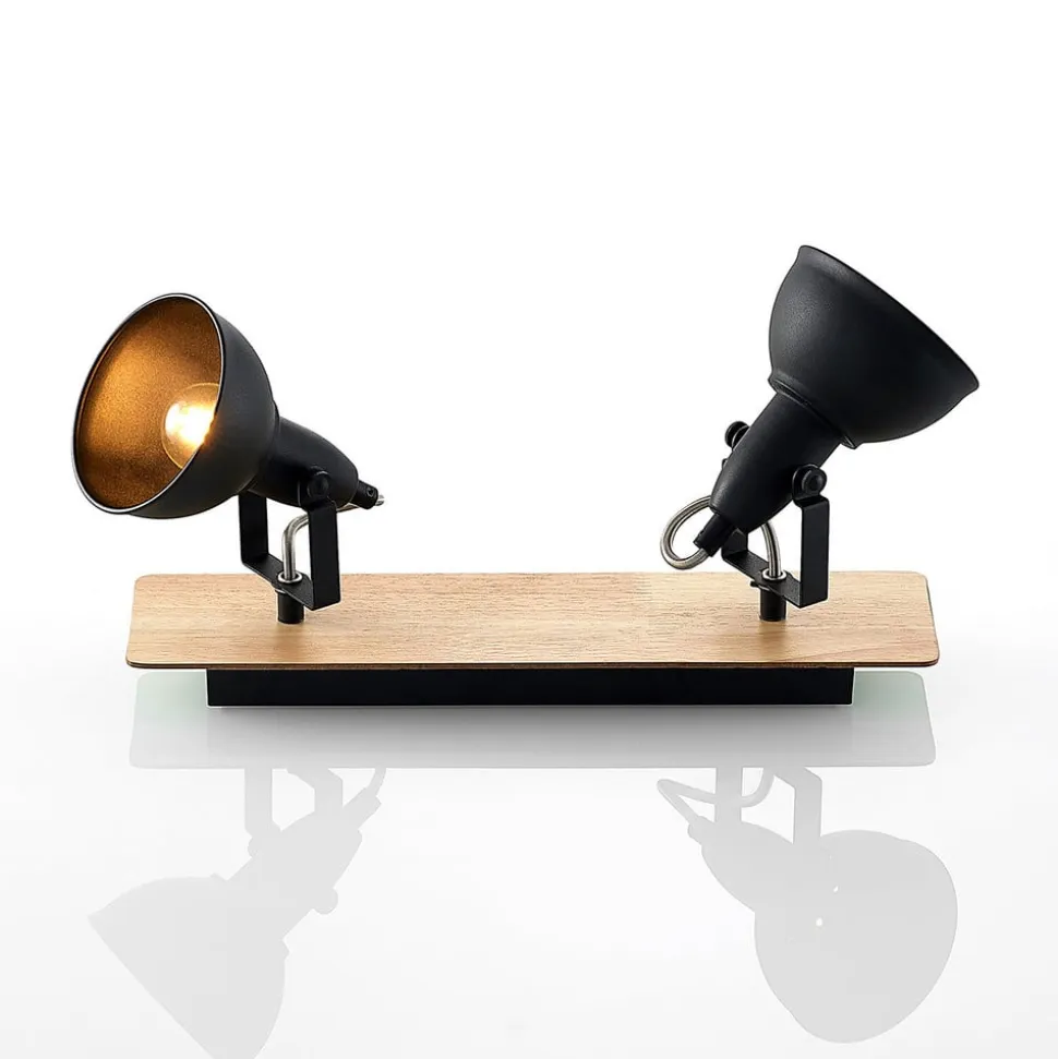 Lindby loftlampe Aylis, 2 lyskilder, 40 cm, sort, træ, E14