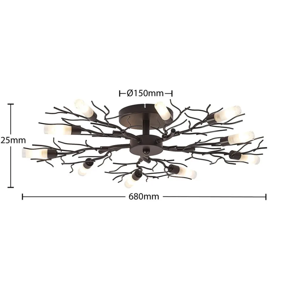 Lindby loftlampe Bigna, Ø 68 cm, 10 lyskilder, glas, metal