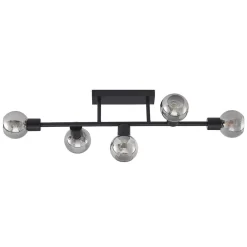 Lindby loftlampe Biscala, 5 lyskilder, sort/røget, E14