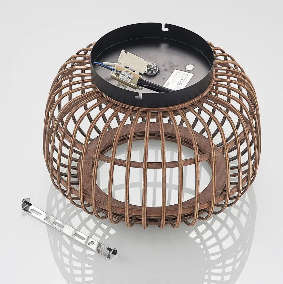 Lindby loftlampe Bominio, Ø 33 cm, rattan, træ, E27
