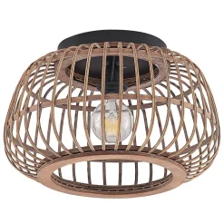 Lindby loftlampe Bominio, Ø 40 cm, rattan, træ, E27