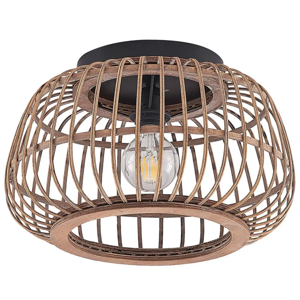 Lindby loftlampe Bominio, Ø 40 cm, rattan, træ, E27