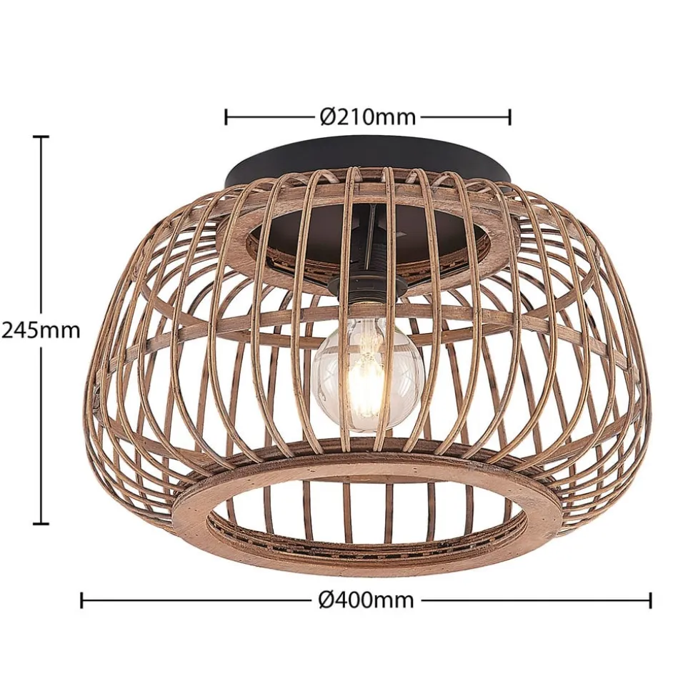 Lindby loftlampe Bominio, Ø 40 cm, rattan, træ, E27