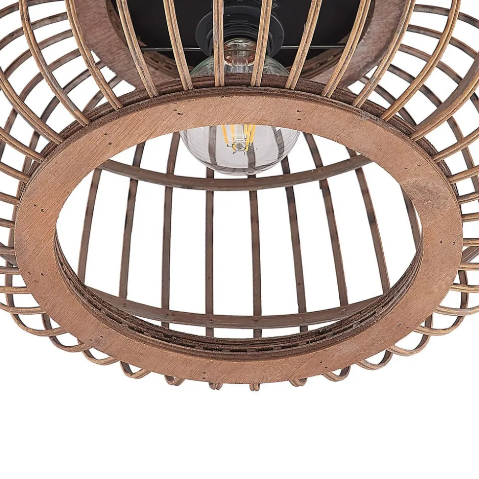 Lindby loftlampe Bominio, Ø 40 cm, rattan, træ, E27