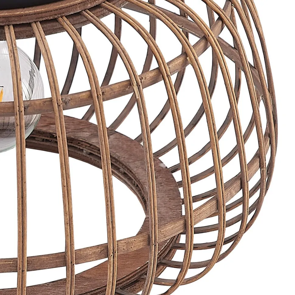 Lindby loftlampe Bominio, Ø 40 cm, rattan, træ, E27
