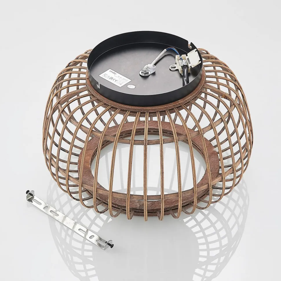 Lindby loftlampe Bominio, Ø 40 cm, rattan, træ, E27
