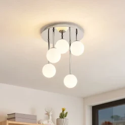 Lindby loftlampe Chrissy, Ø 27 cm, krom, 5 lyskilder, glas