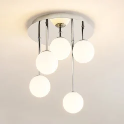 Lindby loftlampe Chrissy, Ø 27 cm, krom, 5 lyskilder, glas
