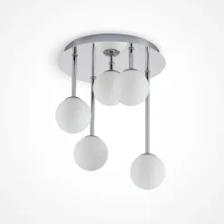 Lindby loftlampe Chrissy, Ø 27 cm, krom, 5 lyskilder, glas