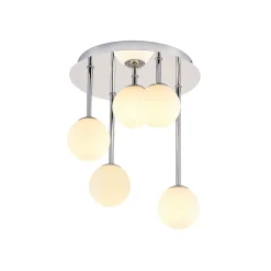 Lindby loftlampe Chrissy, Ø 27 cm, krom, 5 lyskilder, glas