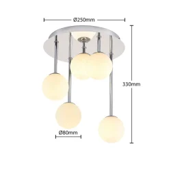 Lindby loftlampe Chrissy, Ø 27 cm, krom, 5 lyskilder, glas
