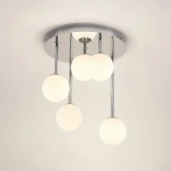 Lindby loftlampe Chrissy, Ø 27 cm, krom, 5 lyskilder, glas