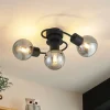 Lindby loftlampe Ciala, 3 lyskilder, sort, røgfarvet, glas
