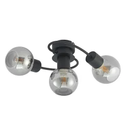 Lindby loftlampe Ciala, 3 lyskilder, sort, røgfarvet, glas