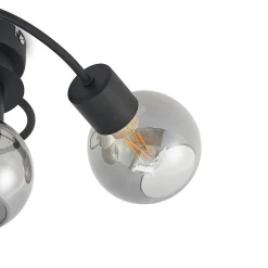 Lindby loftlampe Ciala, 3 lyskilder, sort, røgfarvet, glas