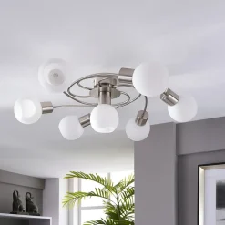 Lindby loftlampe Ciala, 7 lyskilder, nikkelfarvet, glas