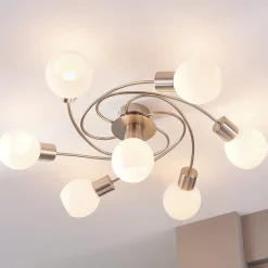Lindby loftlampe Ciala, 7 lyskilder, nikkelfarvet, glas