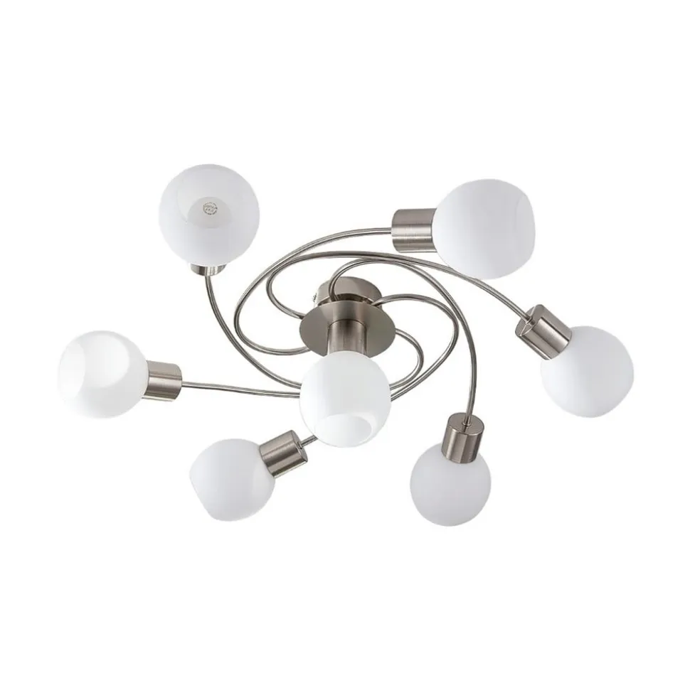 Lindby loftlampe Ciala, 7 lyskilder, nikkelfarvet, glas