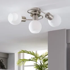 Lindby loftlampe Ciala, 3-lys, nikkelfarvet, glas