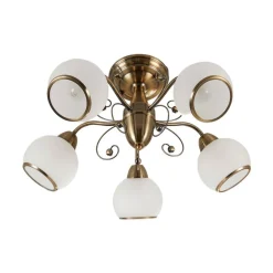 Lindby loftlampe Corentin, 5 lyskilder, hvid/messing, glas
