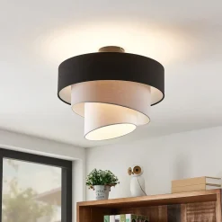 Lindby loftlampe Coria, sort/grå/hvid, Ø 40 cm, E27
