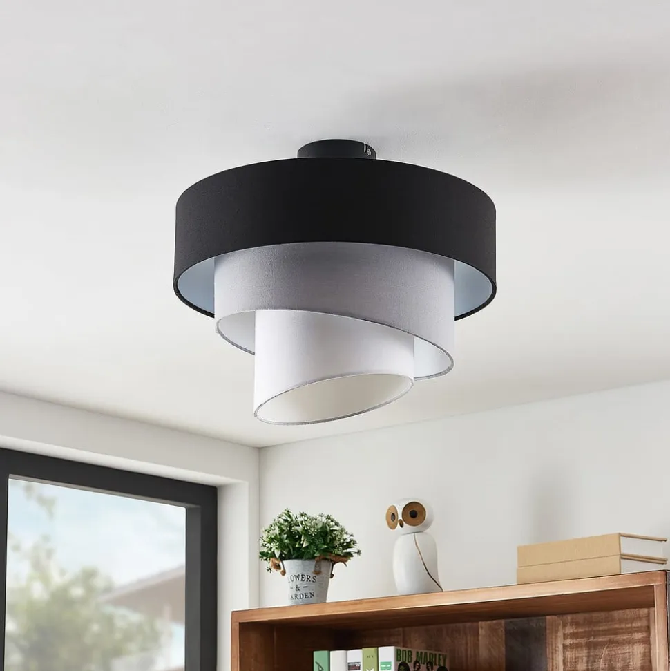 Lindby loftlampe Coria, sort/grå/hvid, Ø 40 cm, E27