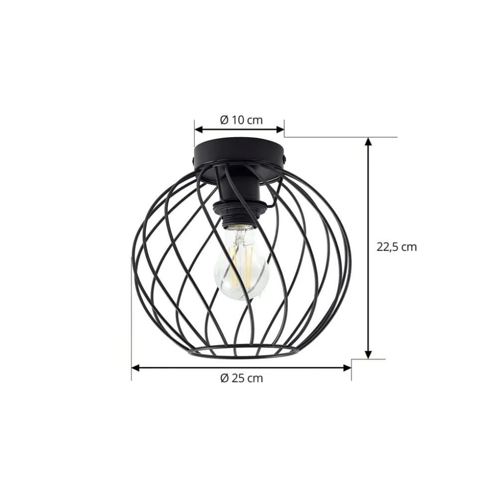 Lindby loftlampe Danika, Ø 25 cm, sort, metal