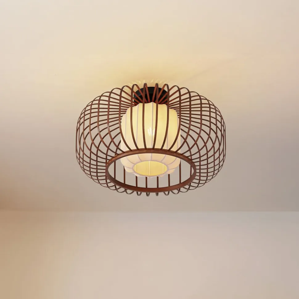 Lindby loftlampe Davella, Ø 50 cm, bambus, tekstil