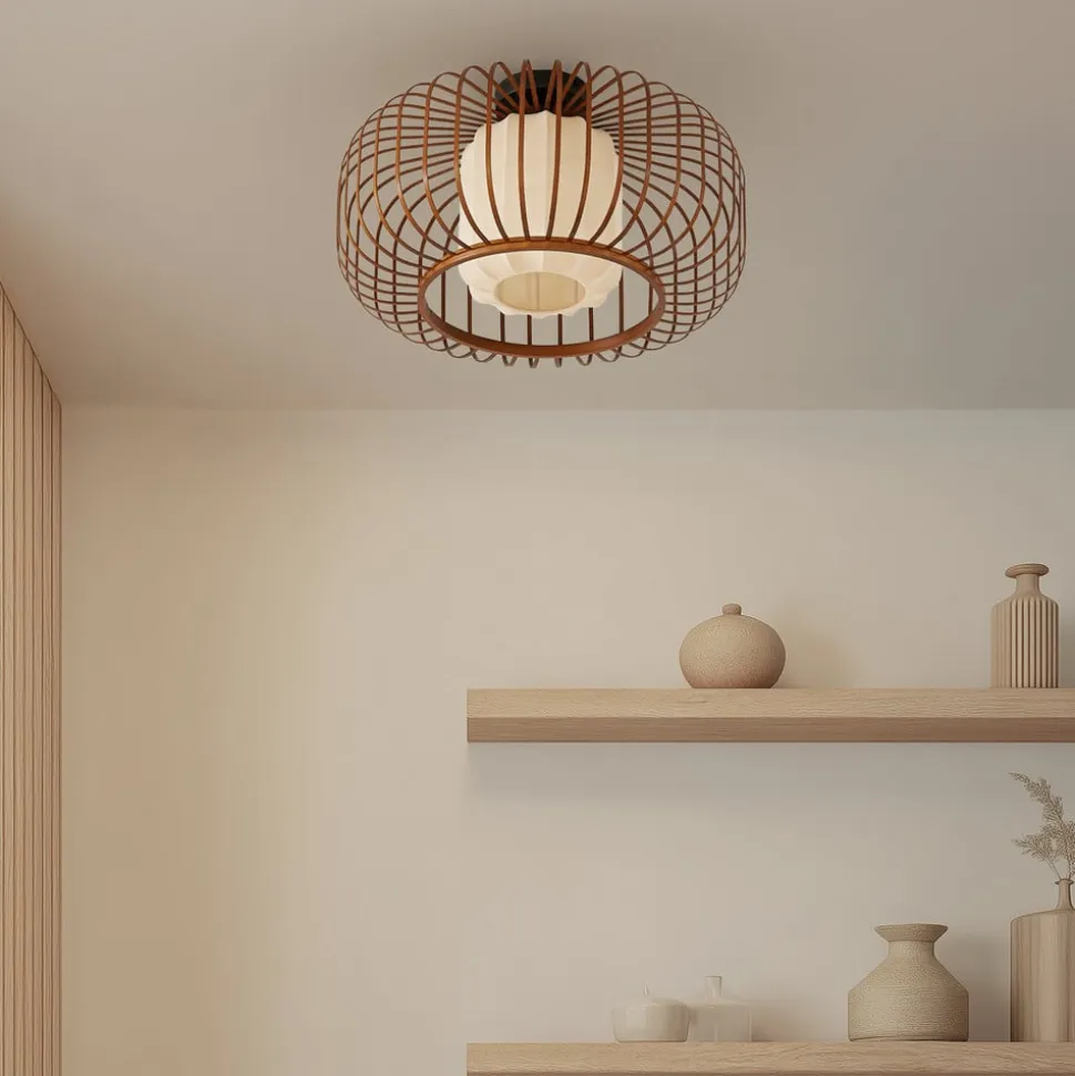 Lindby loftlampe Davella, Ø 50 cm, bambus, tekstil