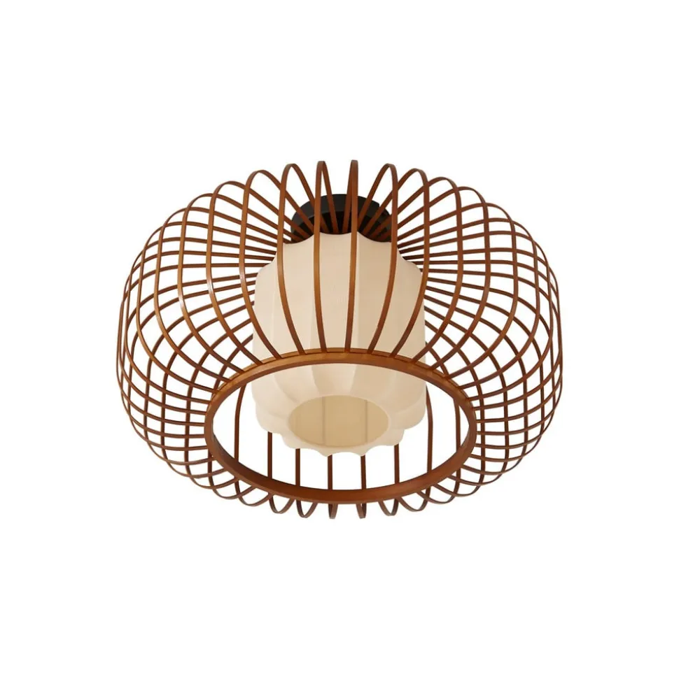 Lindby loftlampe Davella, Ø 50 cm, bambus, tekstil