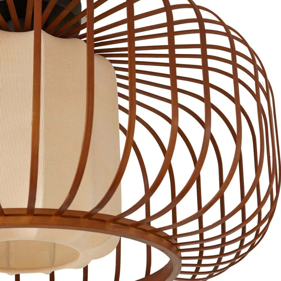 Lindby loftlampe Davella, Ø 50 cm, bambus, tekstil