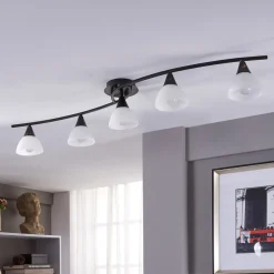 Lindby loftlampe Della, sort-guld, 110 cm, 5 lyskilder, E14
