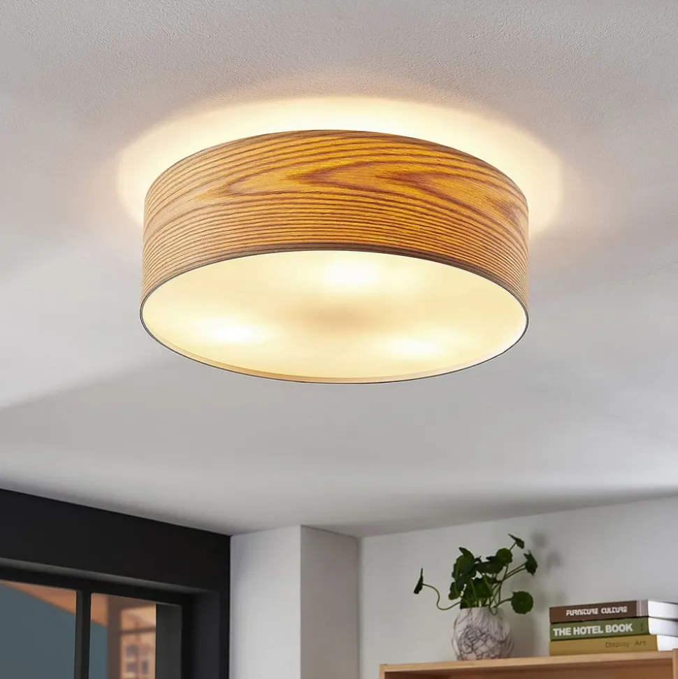 Lindby loftlampe Dominic, Ø 45 cm, 3 lyskilder, træ