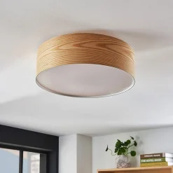Lindby loftlampe Dominic, Ø 45 cm, 3 lyskilder, træ