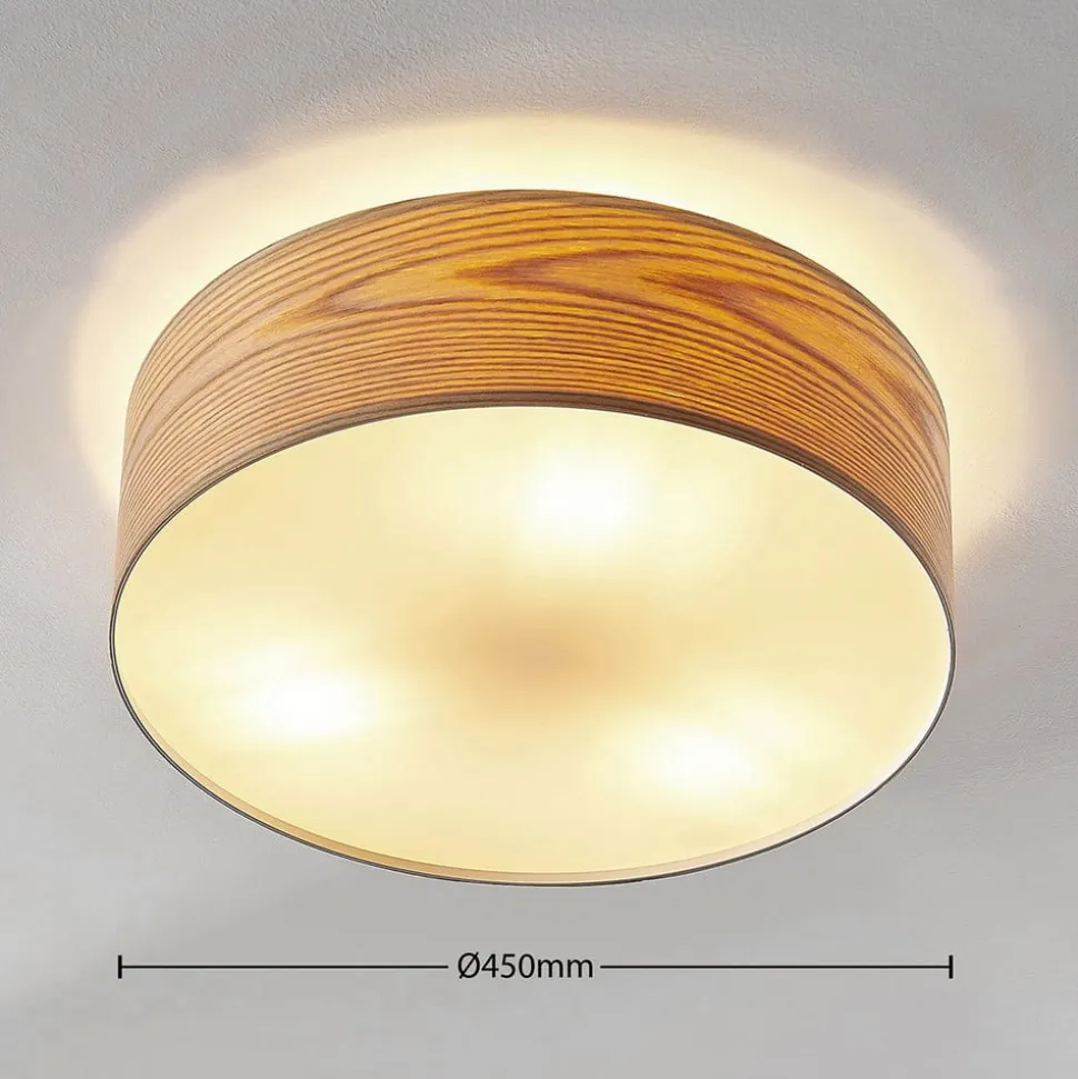 Lindby loftlampe Dominic, Ø 45 cm, 3 lyskilder, træ