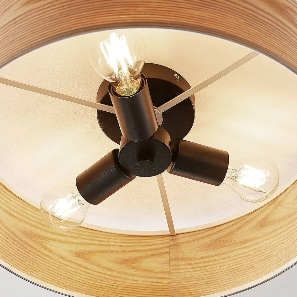 Lindby loftlampe Dominic, Ø 45 cm, 3 lyskilder, træ