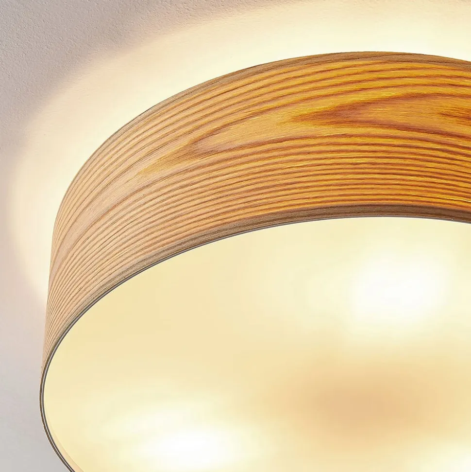 Lindby loftlampe Dominic, Ø 45 cm, 3 lyskilder, træ