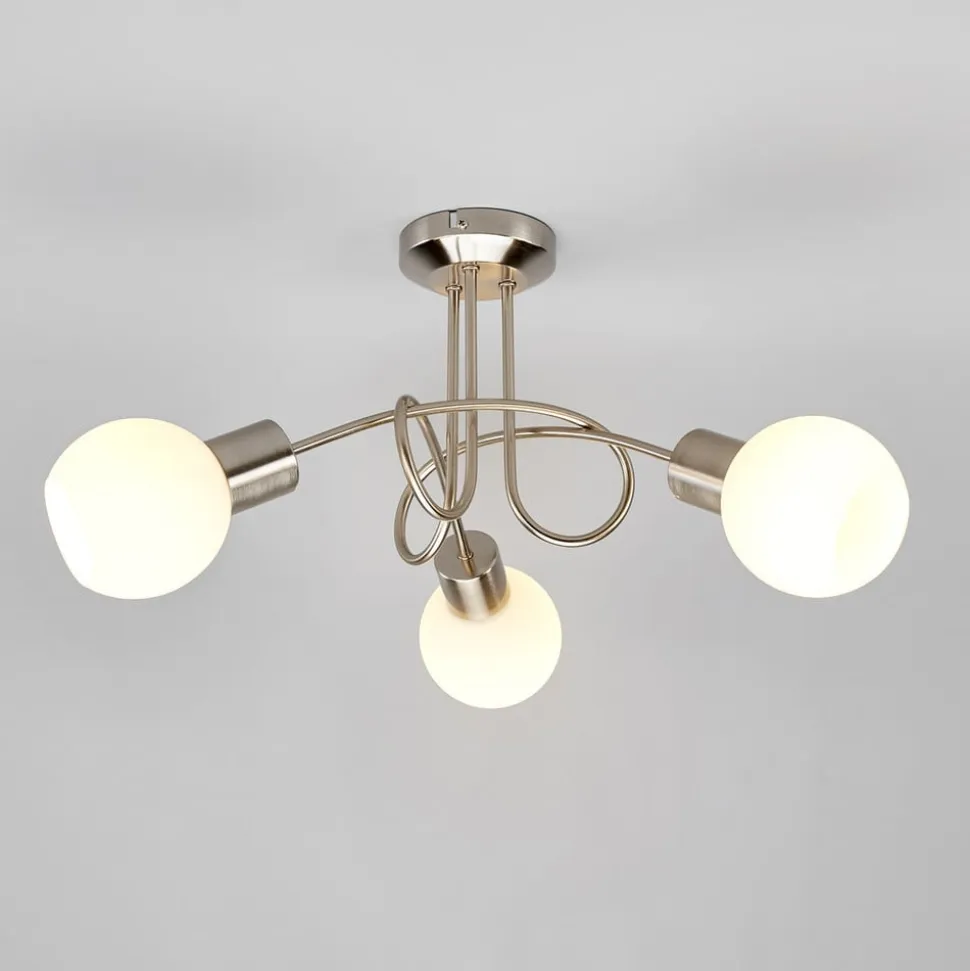 Lindby loftlampe Elaina, Ø 38cm, 3 lyskilder, nikkel, glas, E14